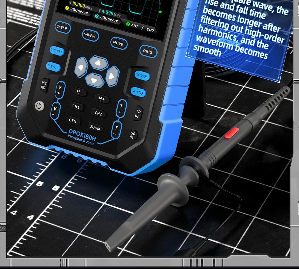 FNIRSI DPOX180H Digital Phosphor Oscilloscope 2 in 1 Dual-channel, 180MHz Bandwidth, DDS Signal Generator - Blue
