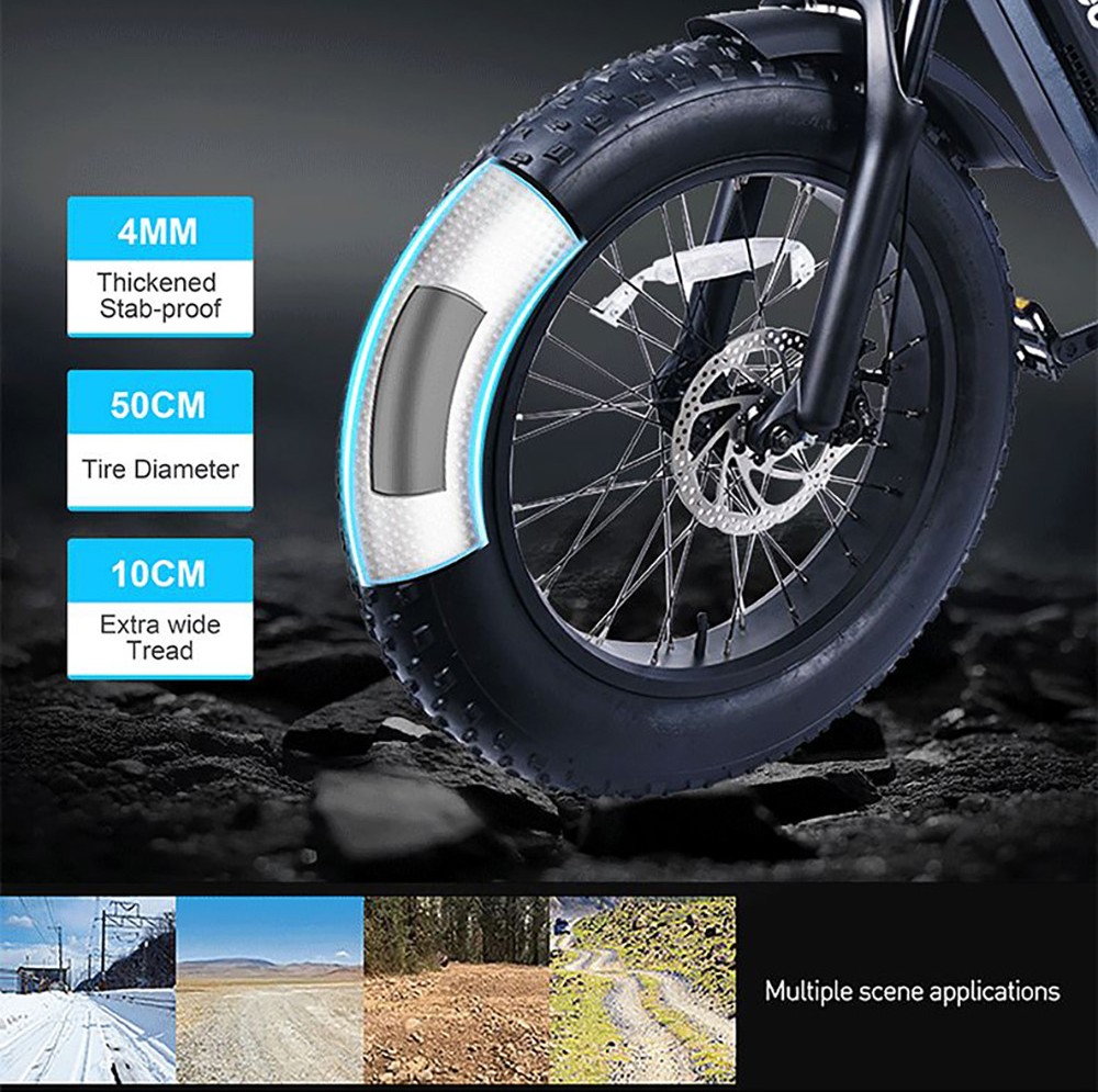 EUENI FXH009 Electric Mountain Bike 20*4.0 inch Tire 48V 750W Motor 45km/h Max Speed 15Ah Battery 96km Range Shimano 7-speed Gear - Black