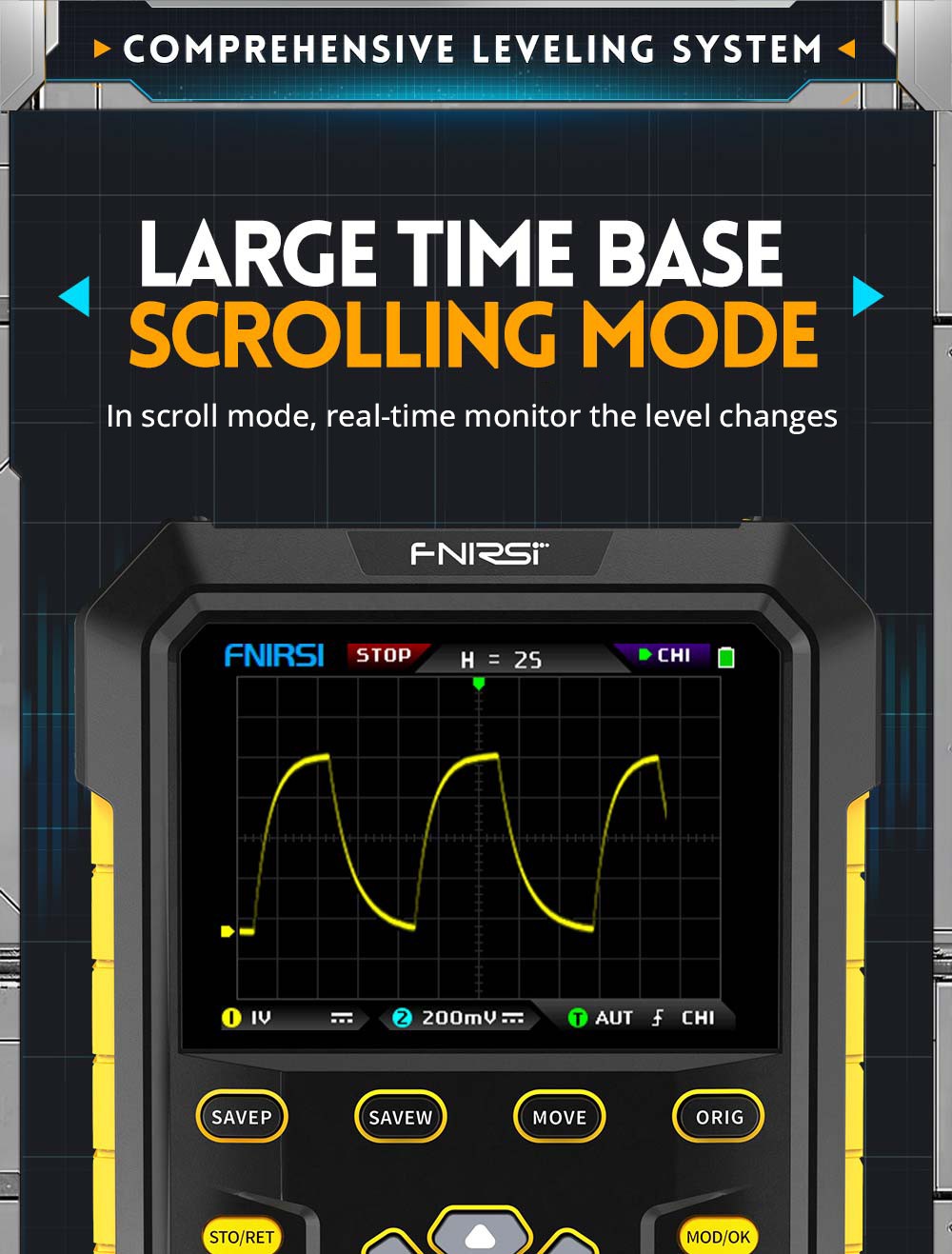 FNIRSI DPOX180H Digital Phosphor Oscilloscope 2 in 1 Dual-channel, 180MHz Bandwidth, DDS Signal Generator - Yellow