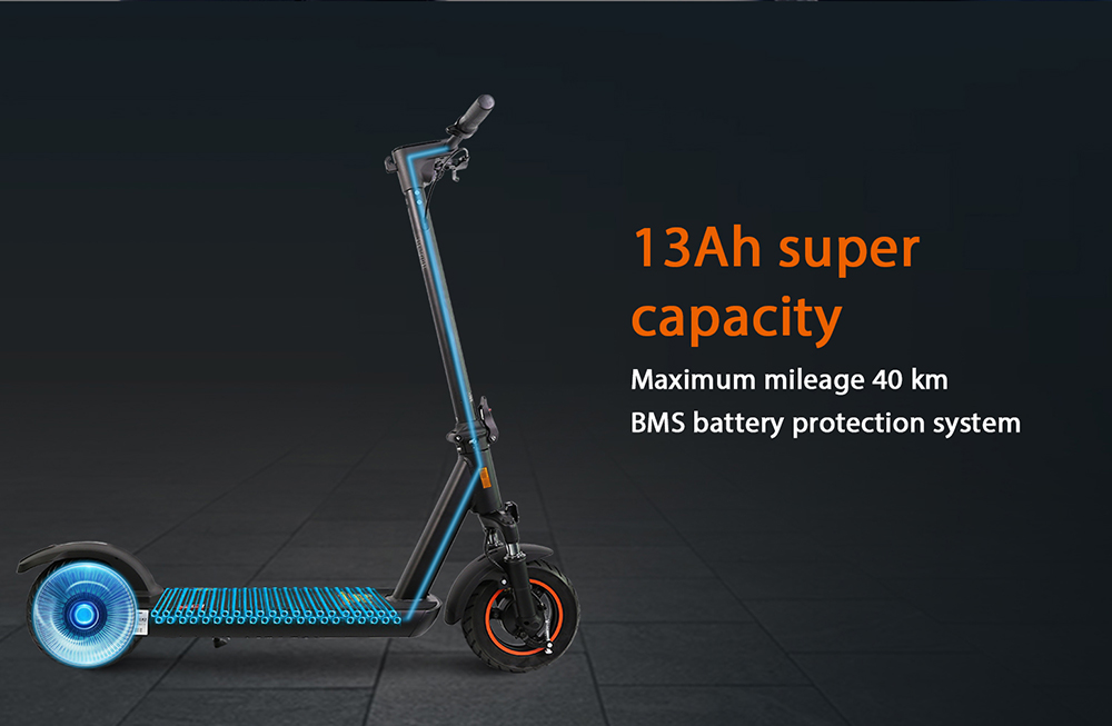 KugooKirin M3 Folding Electric Scooter 10 Inch Tire 500W Motor Max Speed 40km/h Max 40km Range 13Ah Battery BMS LCD Display Front Drum Brake  Rear E-Brake LED Light Support NFC Card Built-in 4-Digit Combination Chain Lock - Black