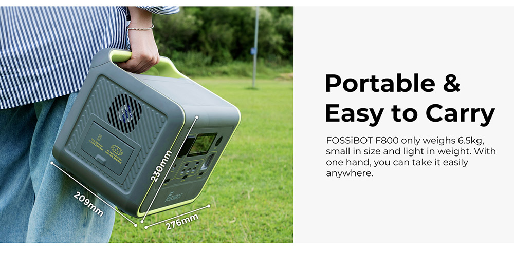 FOSSiBOT F800 Portable Power Station, 512Wh LiFePO4 Solar Generator, 800W AC Output, 200W Max Solar Input, 8 Outlets, LED Light - Black