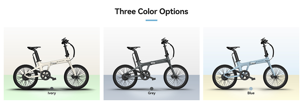 ADO A20 Air Folding E-bike 20 inch 36V 250W Motor 25km/h Max Speed 10Ah Samsung Battery 100km Range Torque Sensor IPX7 Waterproof IPS Color Display Carbon Belt Drive Dual Hydraulic Disc Brake- White