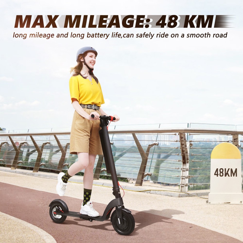 AOVO X8 Electric Scooter 10 inch Tire, 36V 10Ah Battery 350W Motor, 25km/h Max Speed 30-48km Range, 3 Speeds, Removable Battery, Black