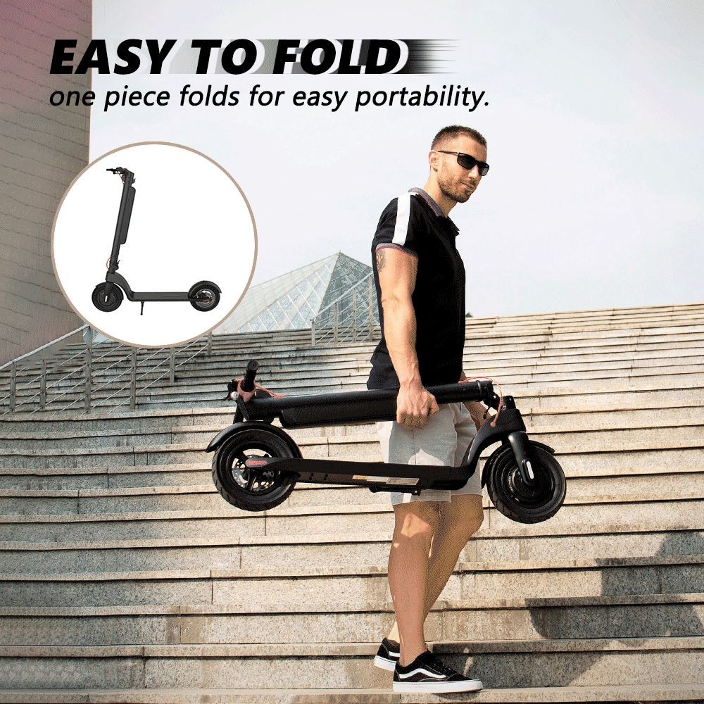 AOVO X8 Electric Scooter 10 inch Tire, 36V 10Ah Battery 350W Motor, 25km/h Max Speed 30-48km Range, 3 Speeds, Removable Battery, Black