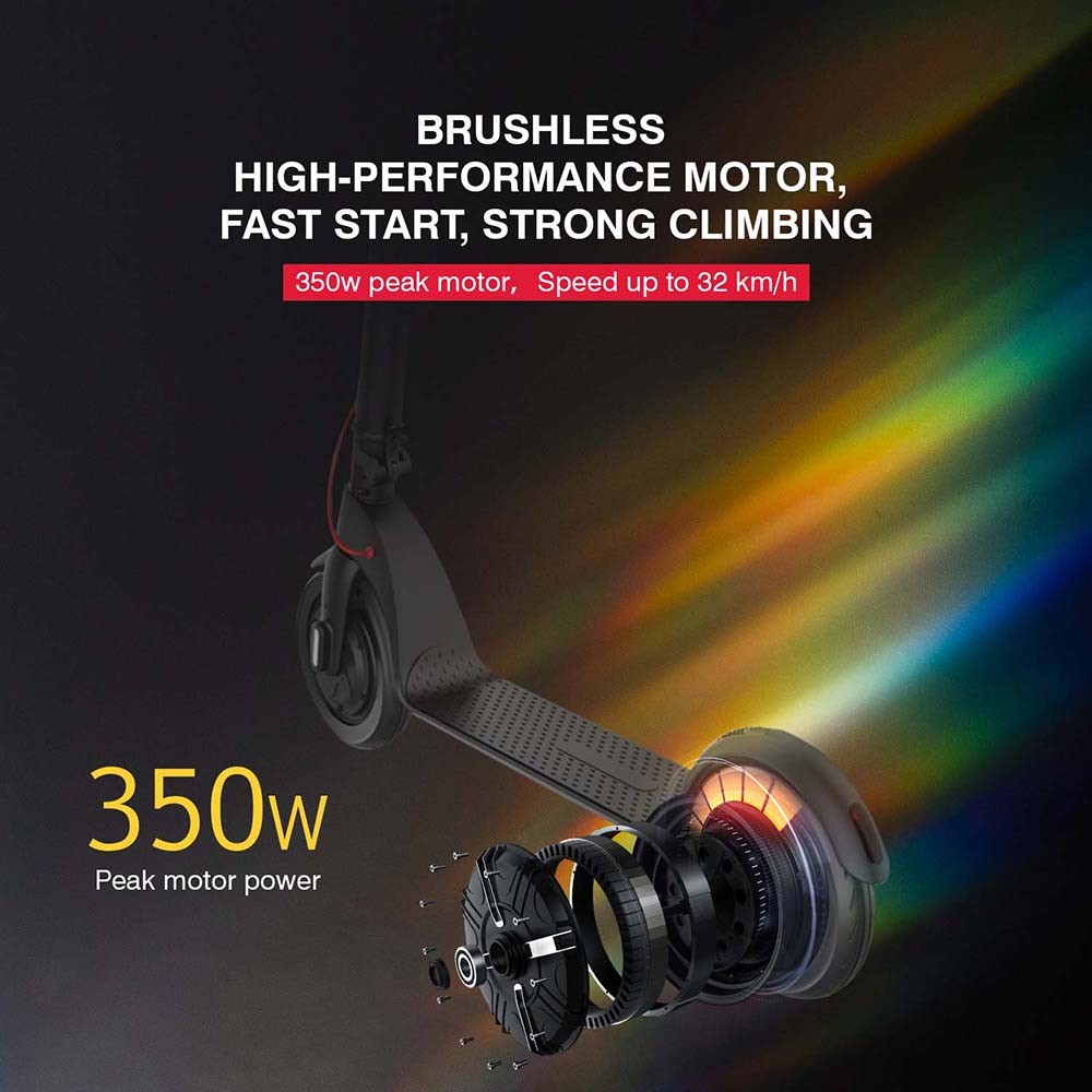 AOVO X8 Electric Scooter 10 inch Tire, 36V 10Ah Battery 350W Motor, 25km/h Max Speed 30-48km Range, 3 Speeds, Removable Battery, Black
