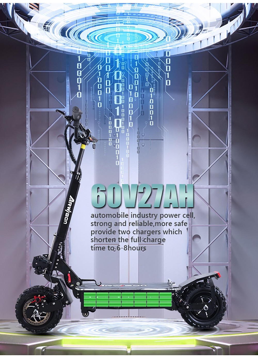 ARWIBON Q06 Pro Electric Scooter 11 inch Off-road Tire 60V 2800W Dual Motor 55-75km/h Max Speed 27Ah Battery 50-70kmRang