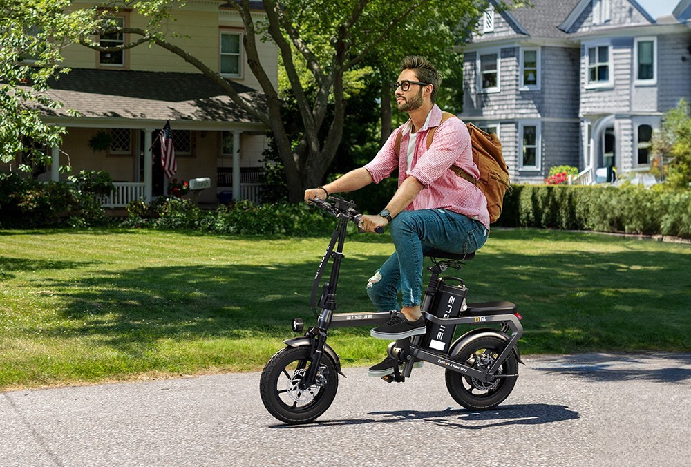 ENGWE O14 Electric Bike 14*2.125 inch Tire 48V 250W Motor 25km/h Speed 15.6Ah Battery 71km Mileage - Black