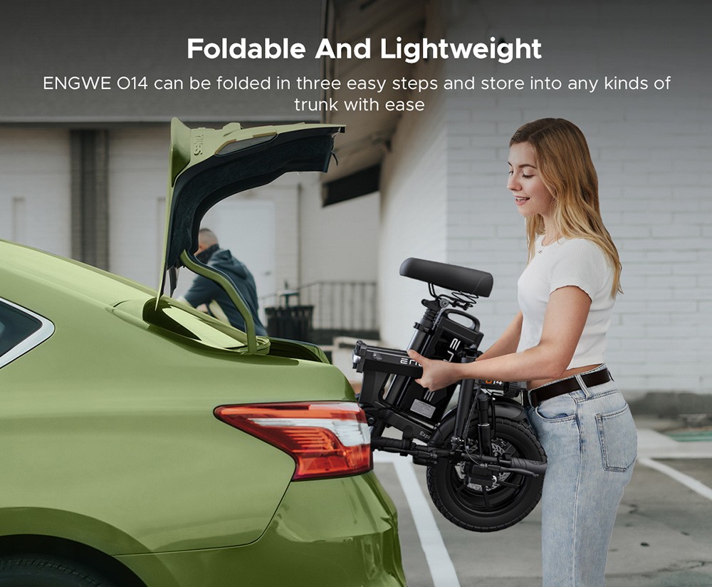 ENGWE O14 Electric Bike 14*2.125 inch Tire 48V 250W Motor 25km/h Speed 15.6Ah Battery 71km Mileage - Black