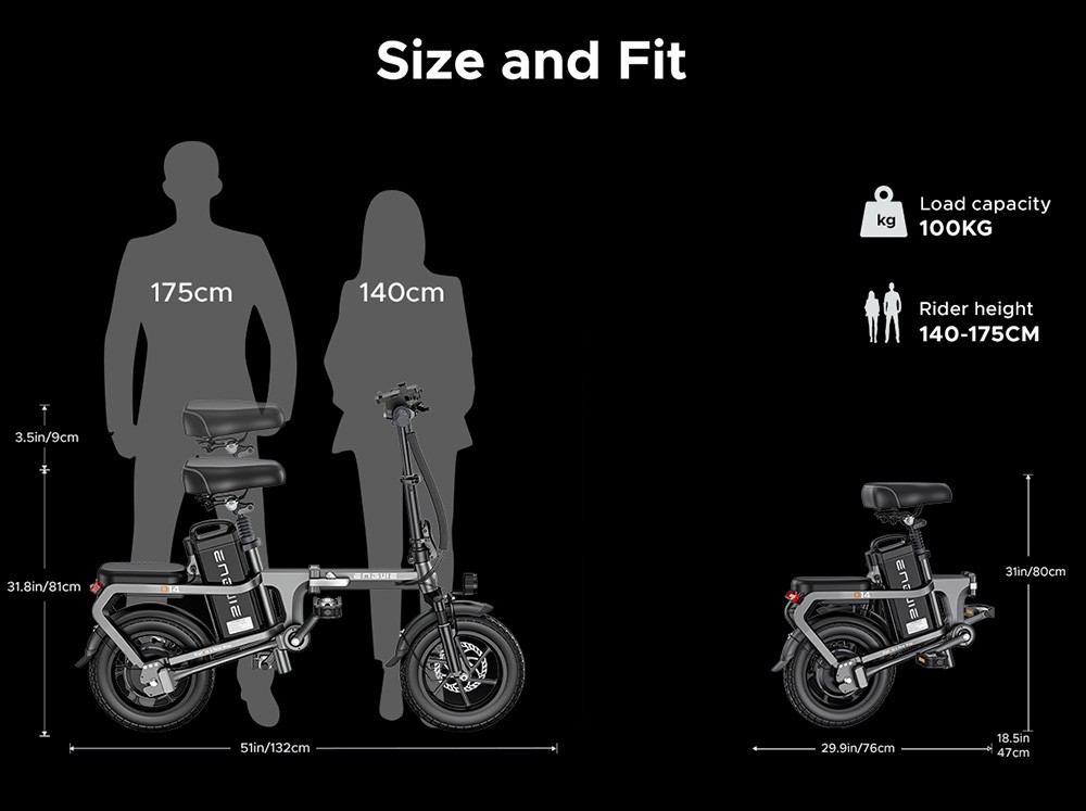 ENGWE O14 Electric Bike 14*2.125 inch Tire 48V 250W Motor 25km/h Speed 15.6Ah Battery 71km Mileage - White