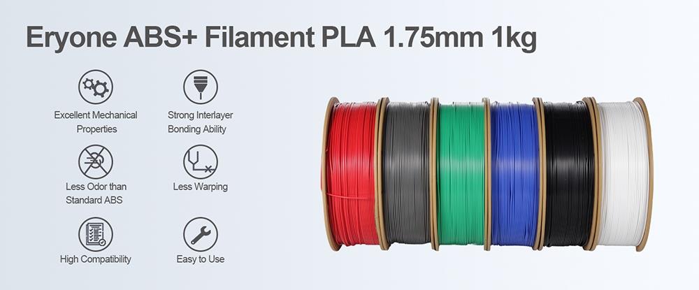 ERYONE 1.75mm ABS+ 3D Printing Filament 1KG Black