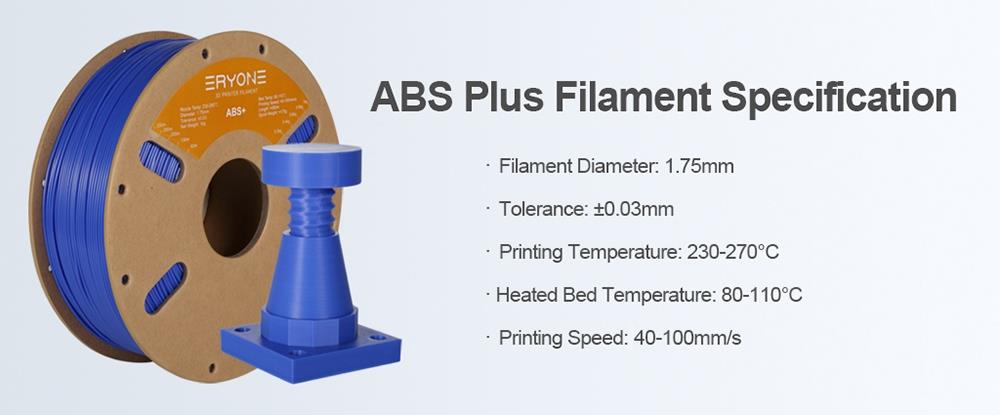 ERYONE 1.75mm ABS+ 3D Printing Filament 1KG Black