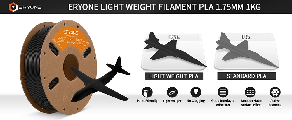 ERYONE 1.75mm Lightweight PLA 3D Printing Filament 1kg White