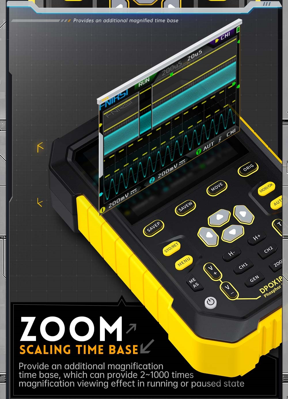 FNIRSI DPOX180H Digital Phosphor Oscilloscope US Plug Yellow