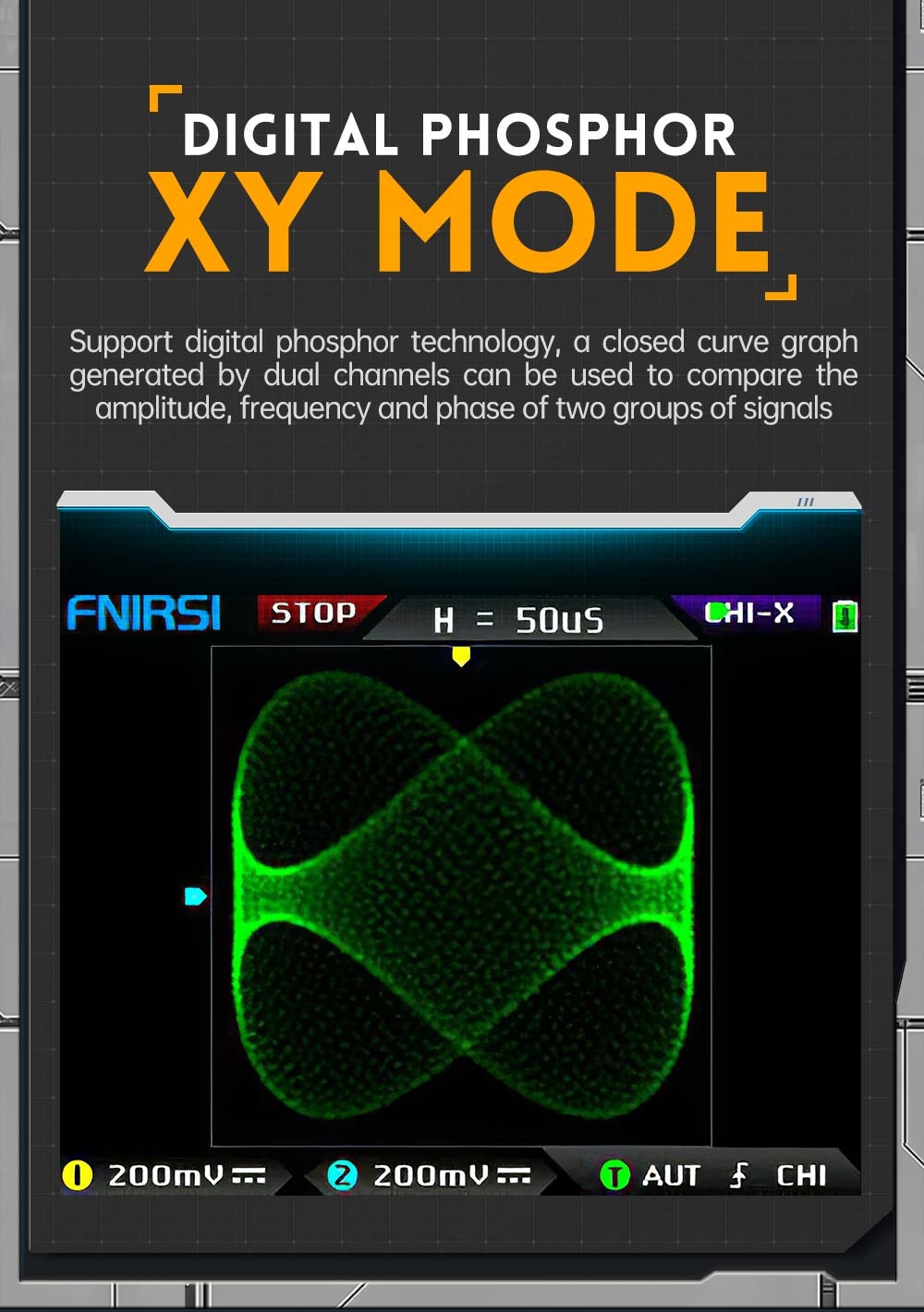 FNIRSI DPOX180H Digital Phosphor Oscilloscope 2 in 1 Dual-channel, 180MHz Bandwidth, DDS Signal Generator, US Plug - Yellow