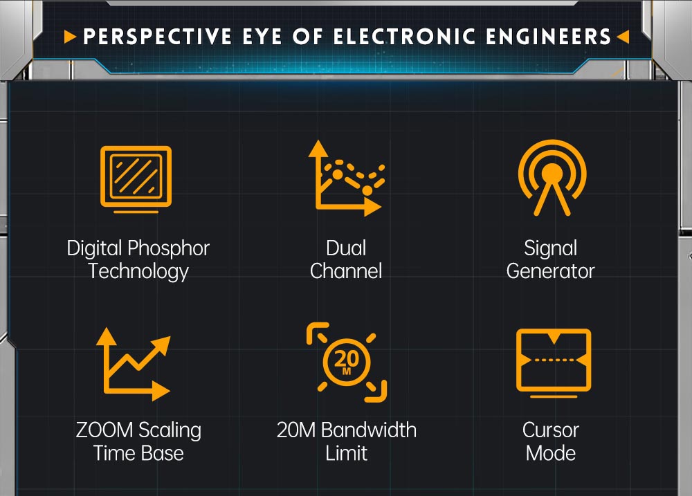 FNIRSI DPOX180H Digital Phosphor Oscilloscope 2 in 1 Dual-channel, 180MHz Bandwidth, DDS Signal Generator, US Plug - Yellow
