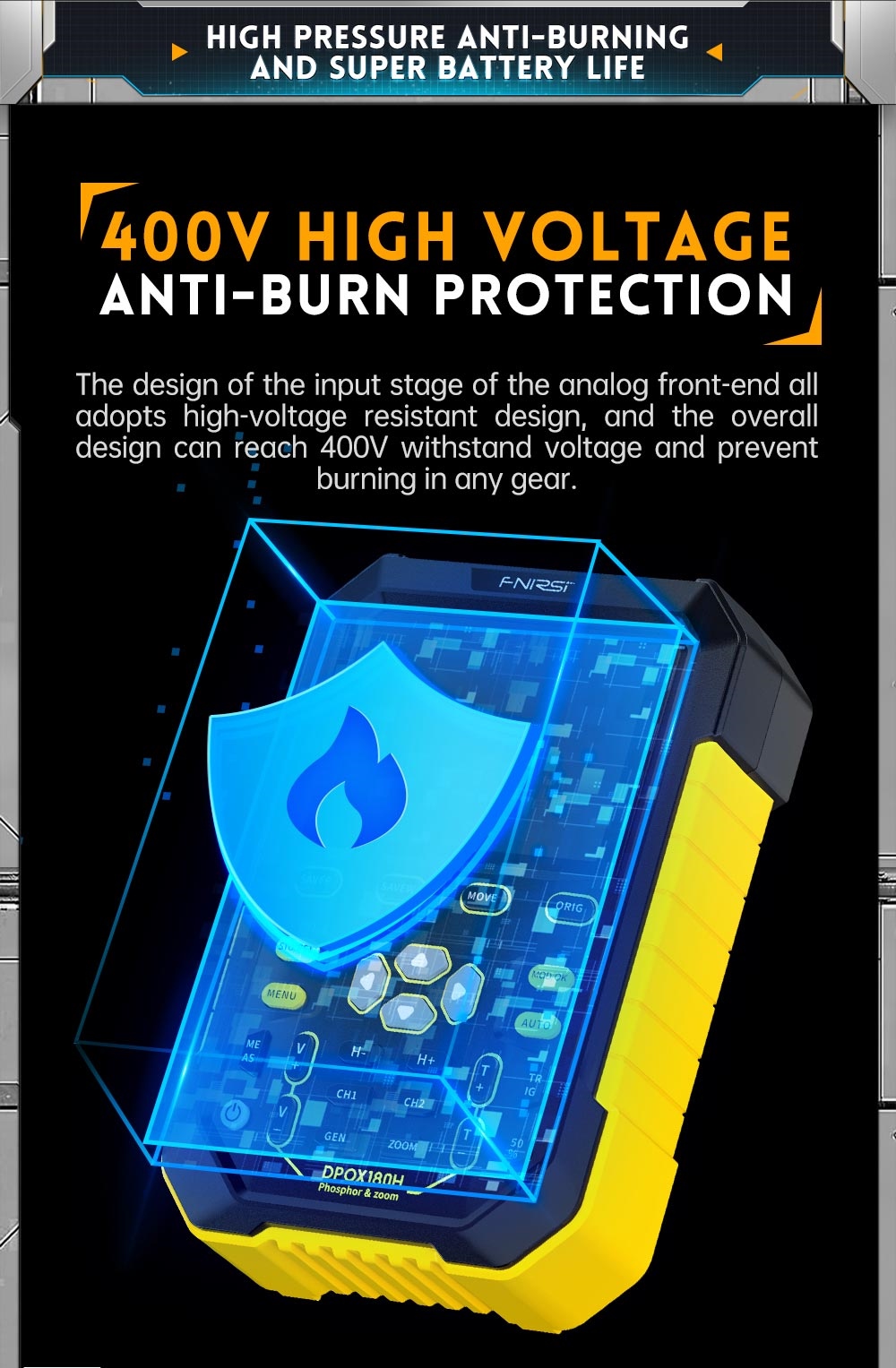 FNIRSI DPOX180H Digital Phosphor Oscilloscope 2 in 1 Dual-channel, 180MHz Bandwidth, DDS Signal Generator, US Plug - Yellow