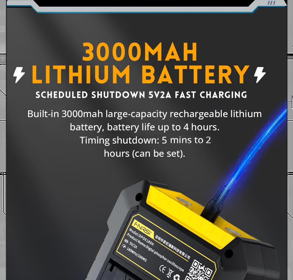 FNIRSI DPOX180H Digital Phosphor Oscilloscope 2 in 1 Dual-channel, 180MHz Bandwidth, DDS Signal Generator, US Plug - Yellow