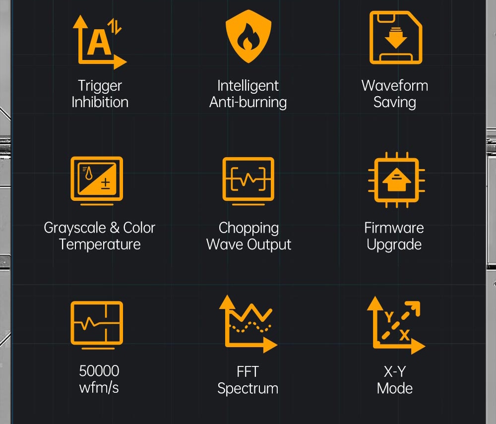FNIRSI DPOX180H Digital Phosphor Oscilloscope 2 in 1 Dual-channel, 180MHz Bandwidth, DDS Signal Generator, US Plug - Yellow
