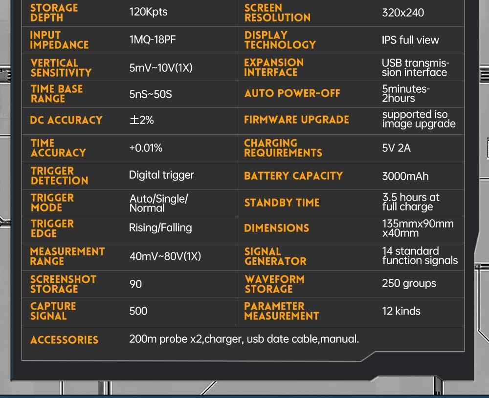 FNIRSI DPOX180H Digital Phosphor Oscilloscope 2 in 1 Dual-channel, 180MHz Bandwidth, DDS Signal Generator, US Plug - Yellow