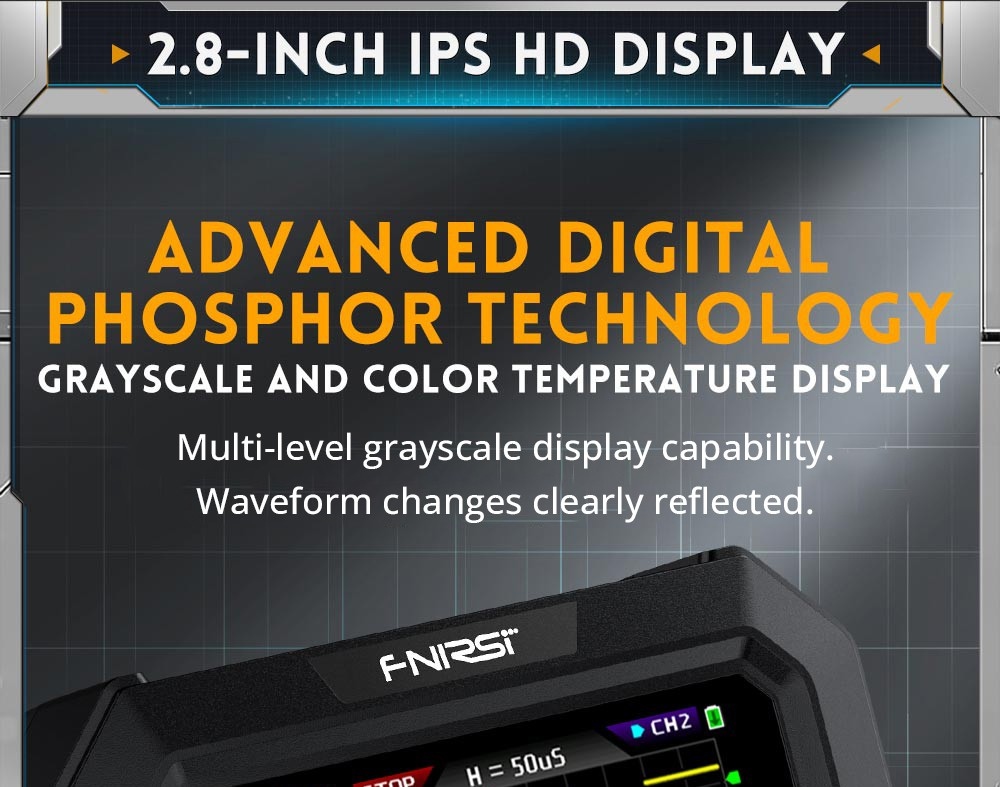 FNIRSI DPOX180H Digital Phosphor Oscilloscope 2 in 1 Dual-channel, 180MHz Bandwidth, DDS Signal Generator, US Plug - Yellow