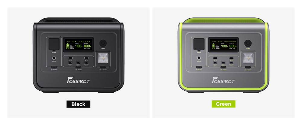 FOSSiBOT F800 Portable Power Station, 512Wh LiFePO4 Solar Generator, 800W AC Output, 200W Max Solar Input, 8 Outlets, LED Light - Black