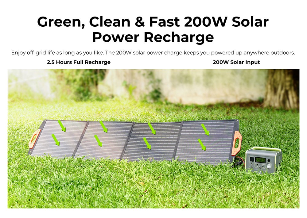 FOSSiBOT F800 Portable Power Station, 512Wh LiFePO4 Solar Generator, 800W AC Output, 200W Max Solar Input, 8 Outlets, LED Light - Black