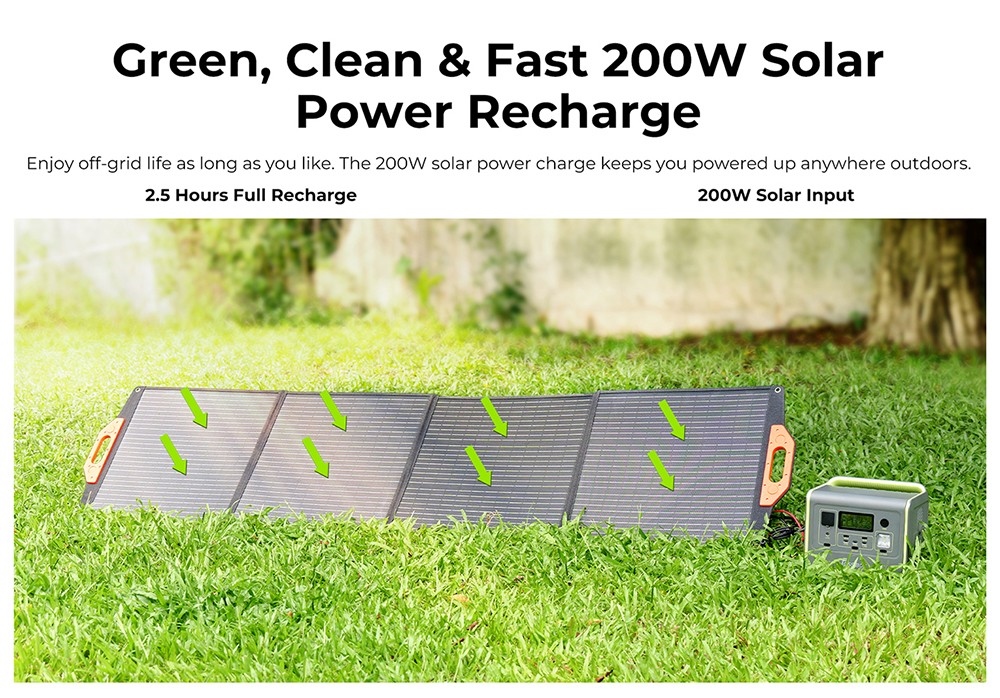 FOSSiBOT F800 Portable Power Station, 512Wh LiFePO4 Solar Generator, 800W AC Output, 200W Max Solar Input, 8 Outlets, LED Light - Black