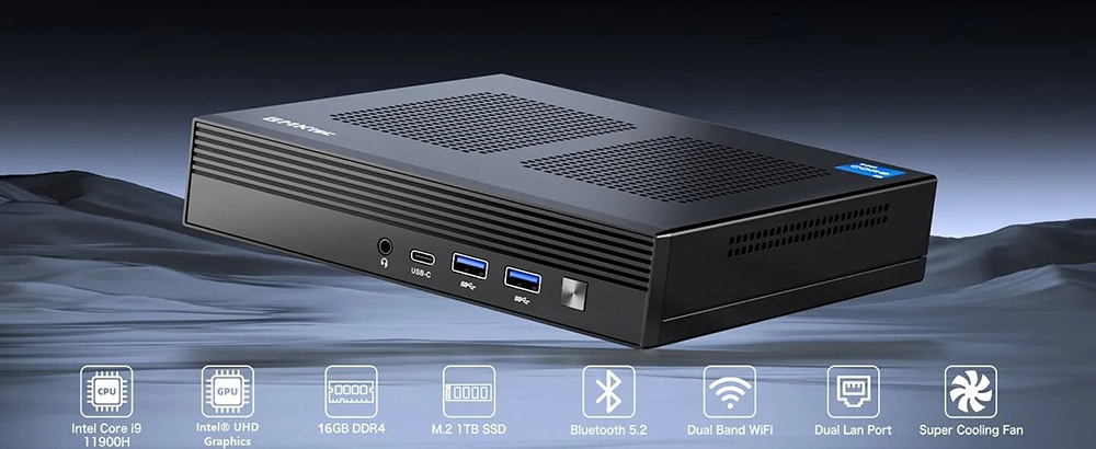 GMKtec M4 Intel Core i9-11900H Mini PC, 16GB DDR4 1TB SSD, Window 11 Pro, WiFi 6, BT5.2, USB3.2, Triple HD 4K - EU Plug