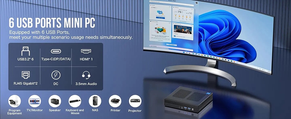 GMKtec M4 Intel Core i9-11900H Mini PC, 16GB DDR4 1TB SSD, Window 11 Pro, WiFi 6, BT5.2, USB3.2, Triple HD 4K - EU Plug