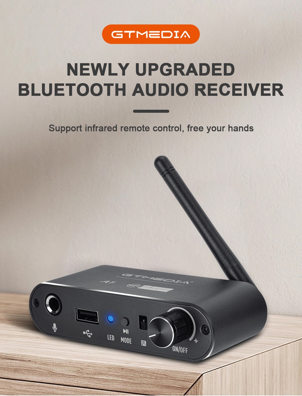 GTMEDIA A1 Bluthtooth 5.2 Audio Adapter Receiver Transmitter