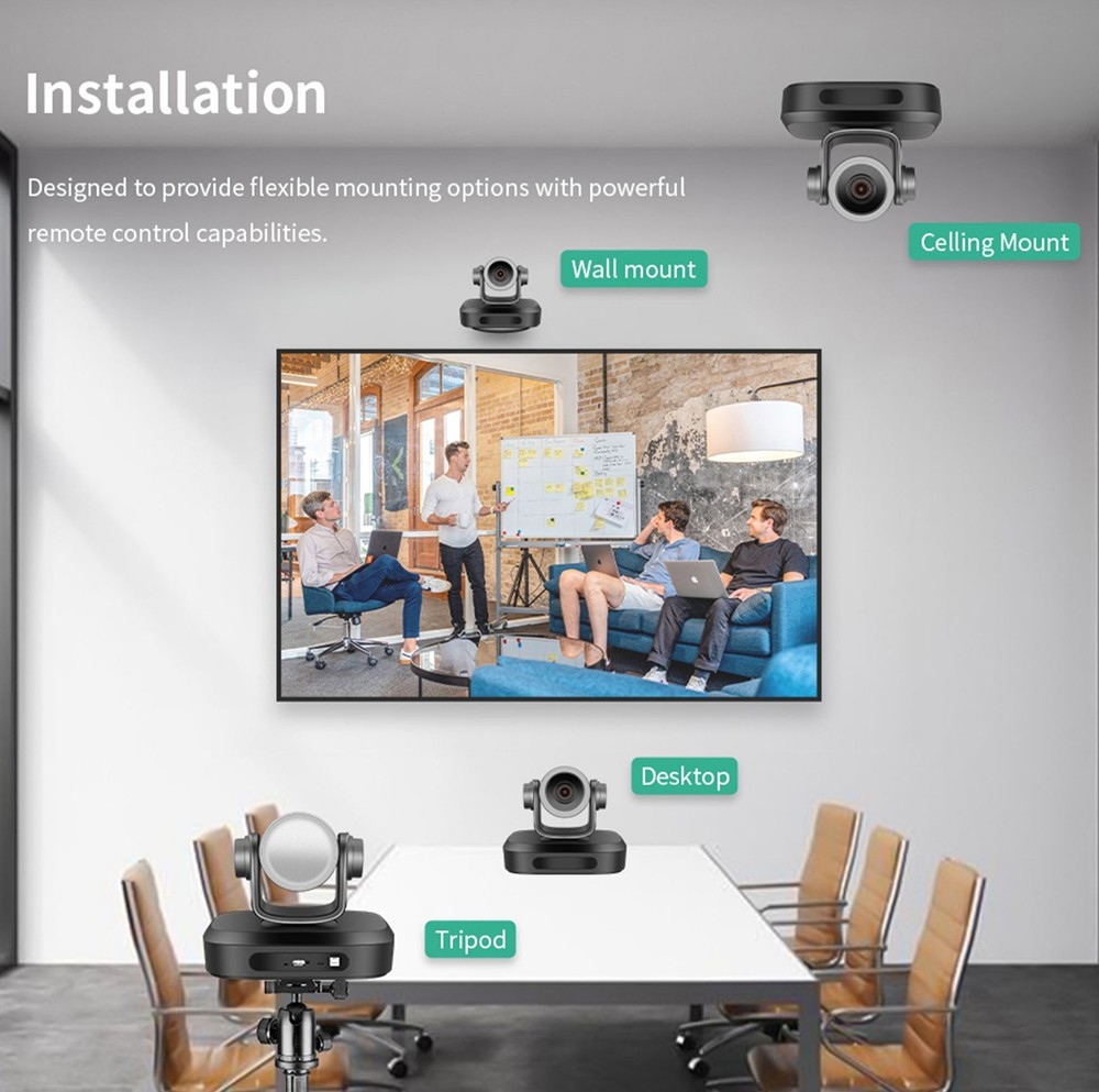 GUCEE G07-4K10X Webcam, 4K HD 10x Optical Zoom Auto Focus Built-in Microphone - Black, EU Plug