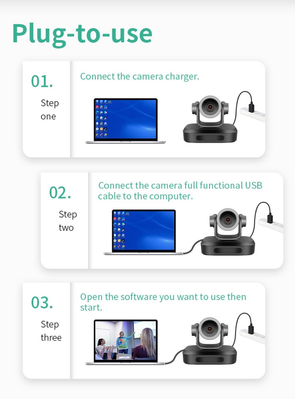 GUCEE G07-4K10X Webcam, 4K HD 10x Optical Zoom Auto Focus Built-in Microphone - Black, EU Plug