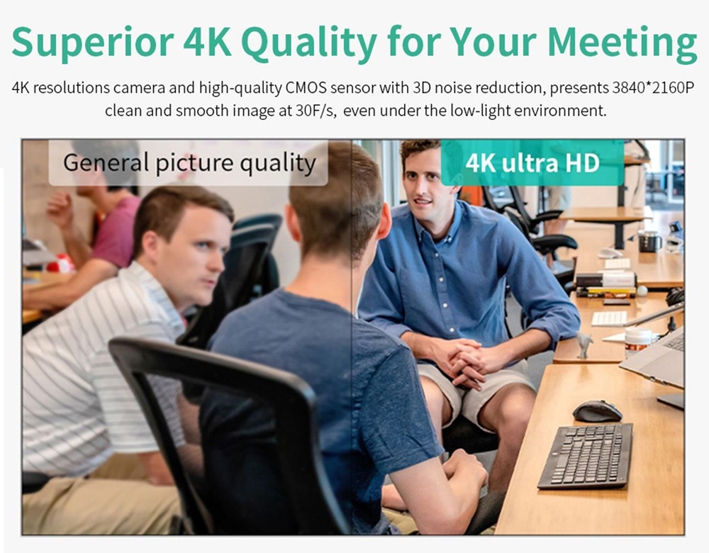 GUCEE G07-4K10X Webcam, 4K HD 10x Optical Zoom Auto Focus Built-in Microphone - Black, EU Plug