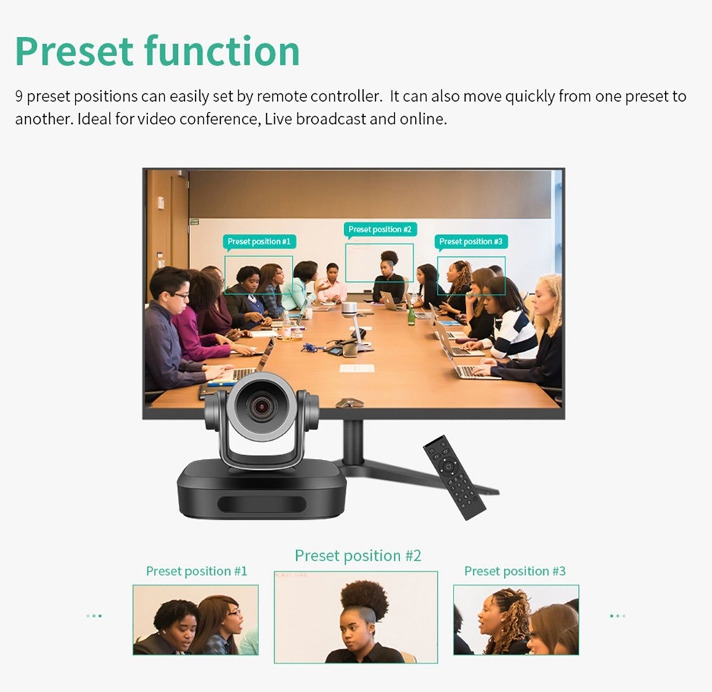 GUCEE G07-4K10X Webcam, 4K HD 10x Optical Zoom Auto Focus Built-in Microphone - Black, EU Plug