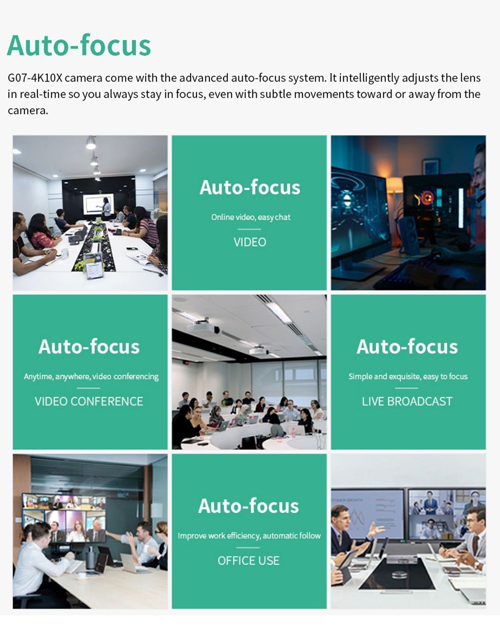 GUCEE G07-4K10X Webcam, 4K HD 10x Optical Zoom Auto Focus Built-in Microphone - Black, EU Plug