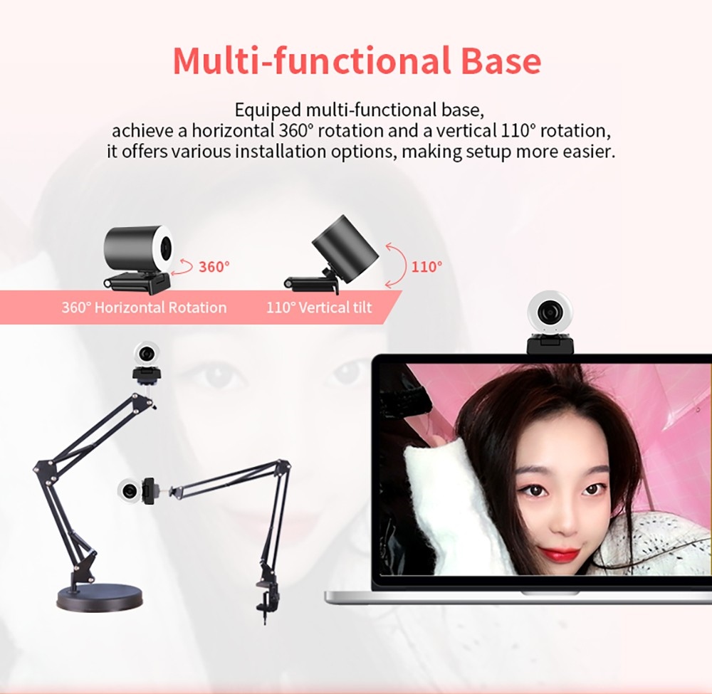 GUCEE HD88-2KAF Webcam, 28 LED Auto Focus HD 1080P 10x Digital Zoom for PC Streaming Conference - Black, EU Plug