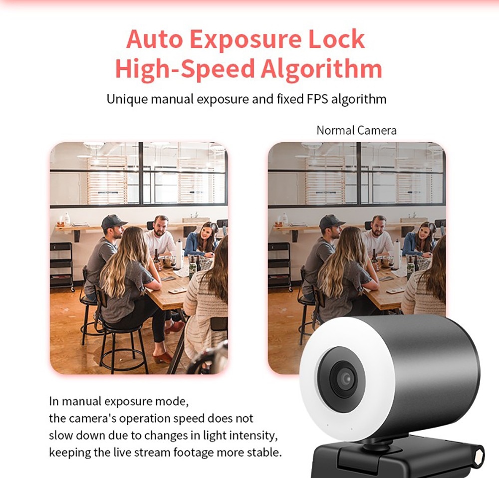 GUCEE HD88-2KAF Webcam, 28 LED Auto Focus HD 1080P 10x Digital Zoom for PC Streaming Conference - Black, EU Plug