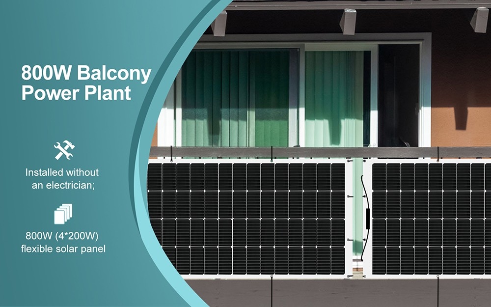 LANPWR 800W Balcony Power Plant with 4 x 200W Flexible Solar Panels, 23% Solar Conversion Efficiency, 99.80% Static MPPT Efficiency, WiFi Connection, IP67 Waterproof, Overvoltage Protection