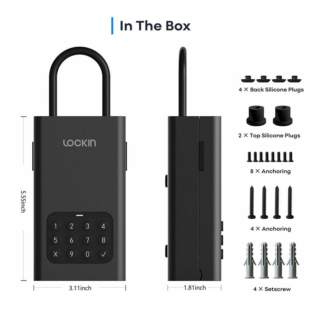 Lockin L1 Smart Lockbox, 30 Groups Password Capacity, Bluetooth & PIN Code Unlock, App Control