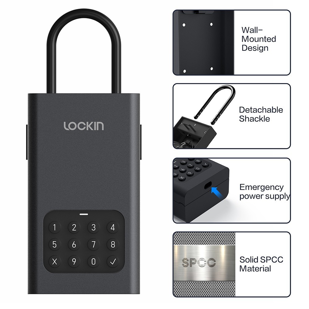 Lockin L1 Smart Lockbox, 30 Groups Password Capacity, Bluetooth & PIN Code Unlock, App Control