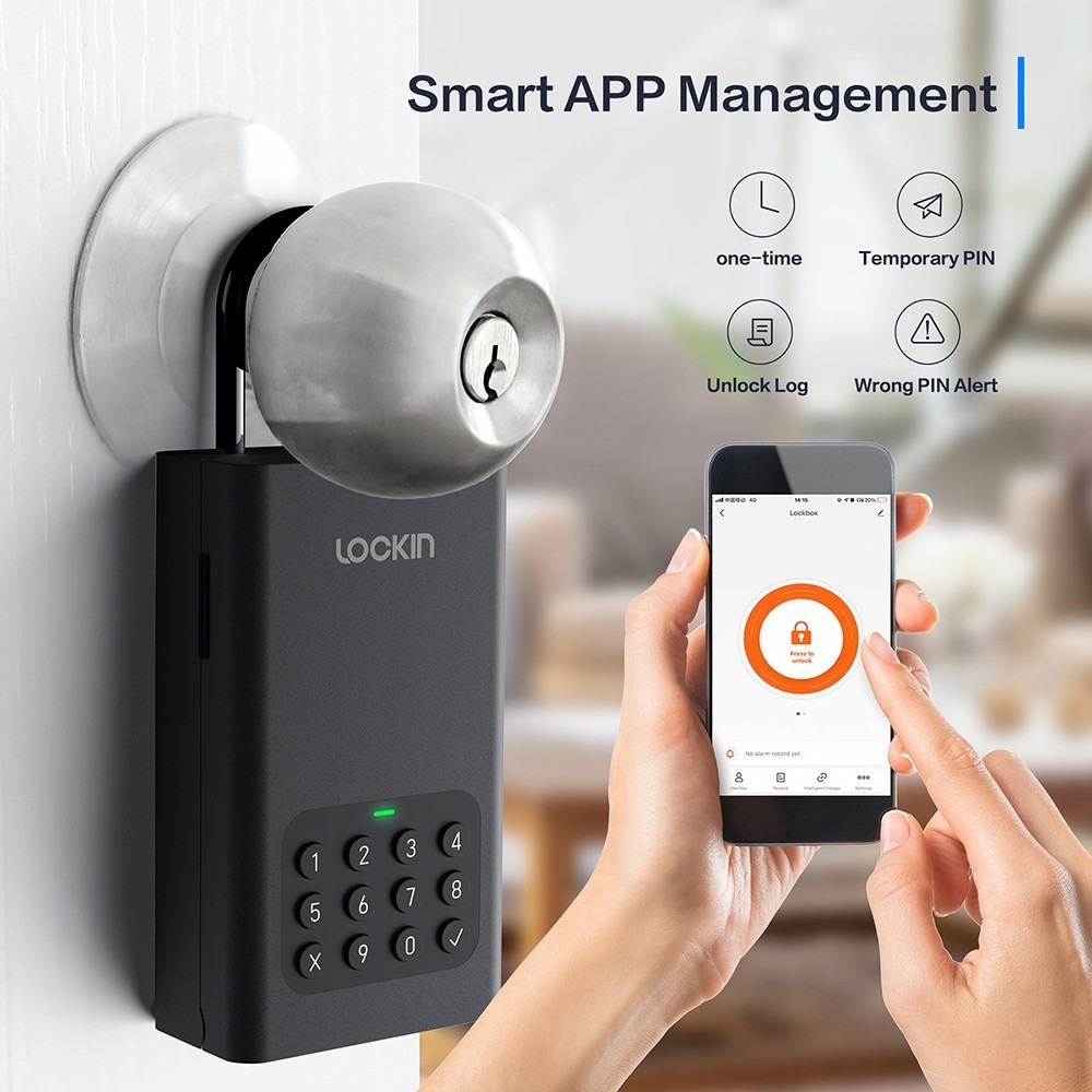 Lockin L1 Smart Lockbox, 30 Groups Password Capacity, Bluetooth & PIN Code Unlock, App Control, Large Internal Cavity, Alloy Box IPX5 Waterproof