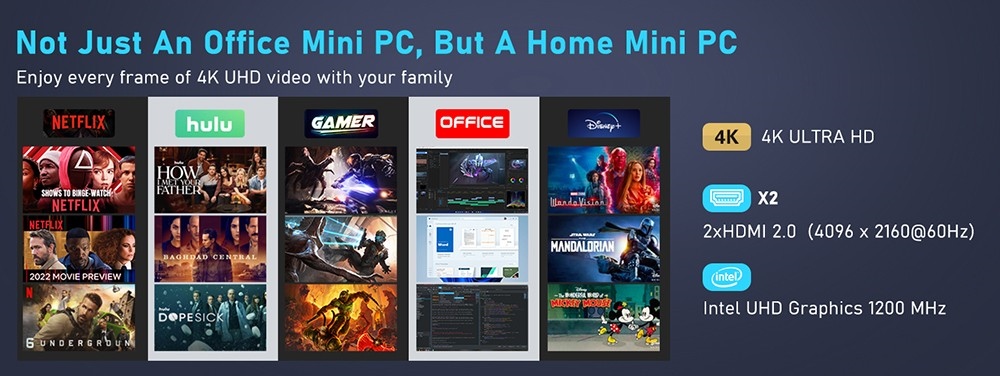 OUVIS S1 Mini PC with LCD Screen RGB Light, Intel Alder Lake N95 Windows 11 16GB RAM 512GB SSD WiFi 5 Bluetooth 4.2 - US Plug