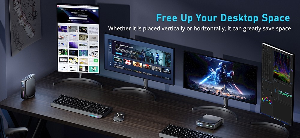 OUVIS S1 Mini PC with LCD Screen RGB Light, Intel Alder Lake N95 Windows 11 16GB RAM 512GB SSD WiFi 5 Bluetooth 4.2 - US Plug