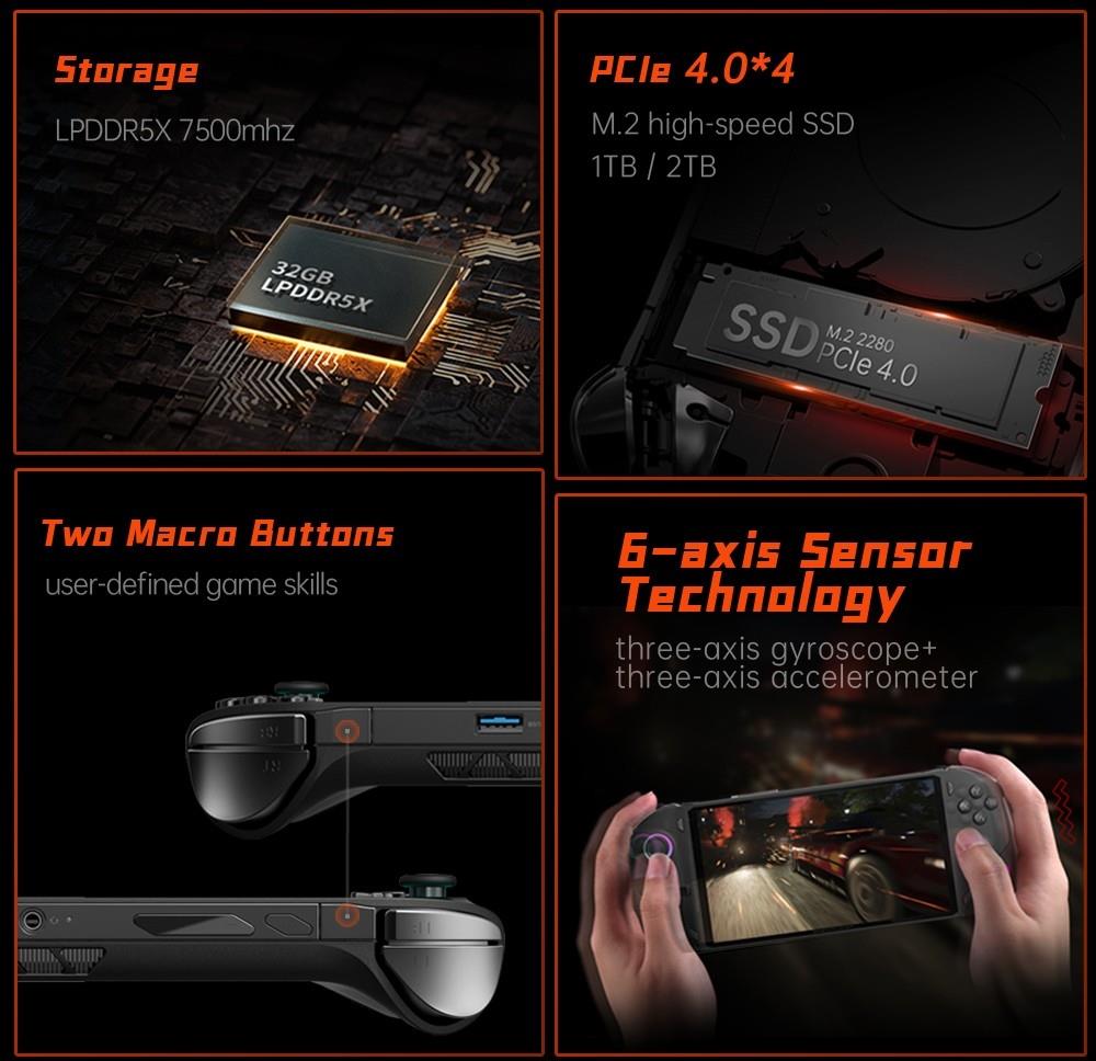 One Netbook ONEXFLY Handheld Game Console AMD Ryzen 7 7840U 32GB DDR5X RAM 1TB SSD 7-inch Windows 11 WiFi 6E Bluetooth 5.2 - Black, US