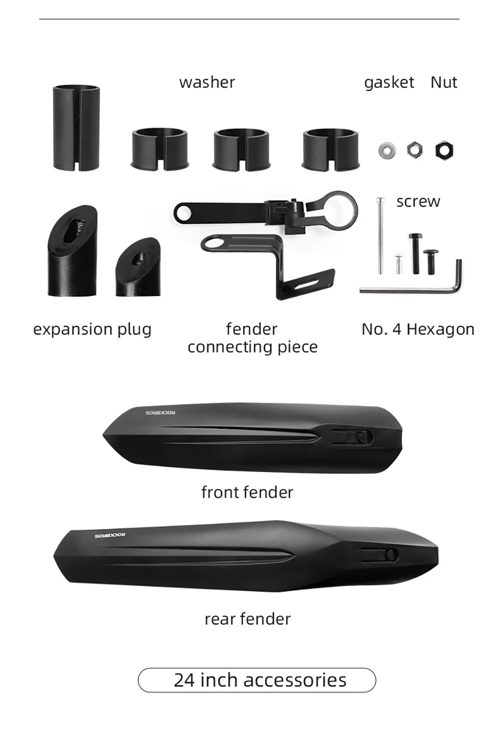 ROCKBROS Bike Fender 24 inches Bike Mudguard Cycling Mud Guard