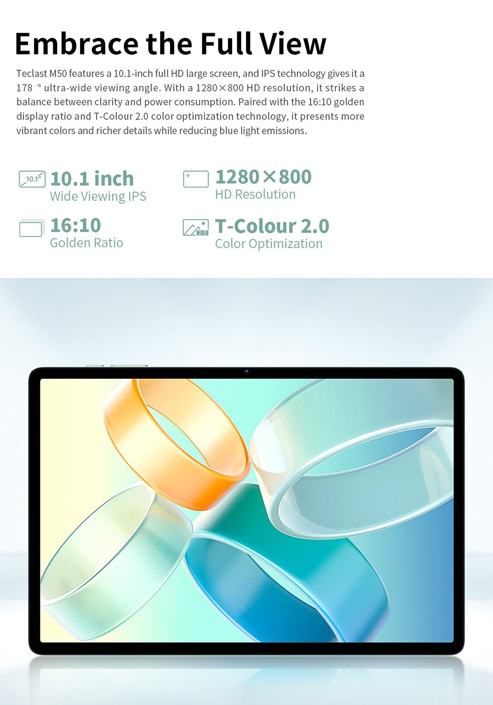 Teclast M50 Android 13 Tablet 10.1 inch 4G LTE UNISOC T606 Octa-Core Processor 6GB+6GB Expansion RAM 128GB SSD 1280x800 IPS HD Display 2.4/5G Dual-band WiFi Bluetooth 5.0 13MP Rear Camera - EU