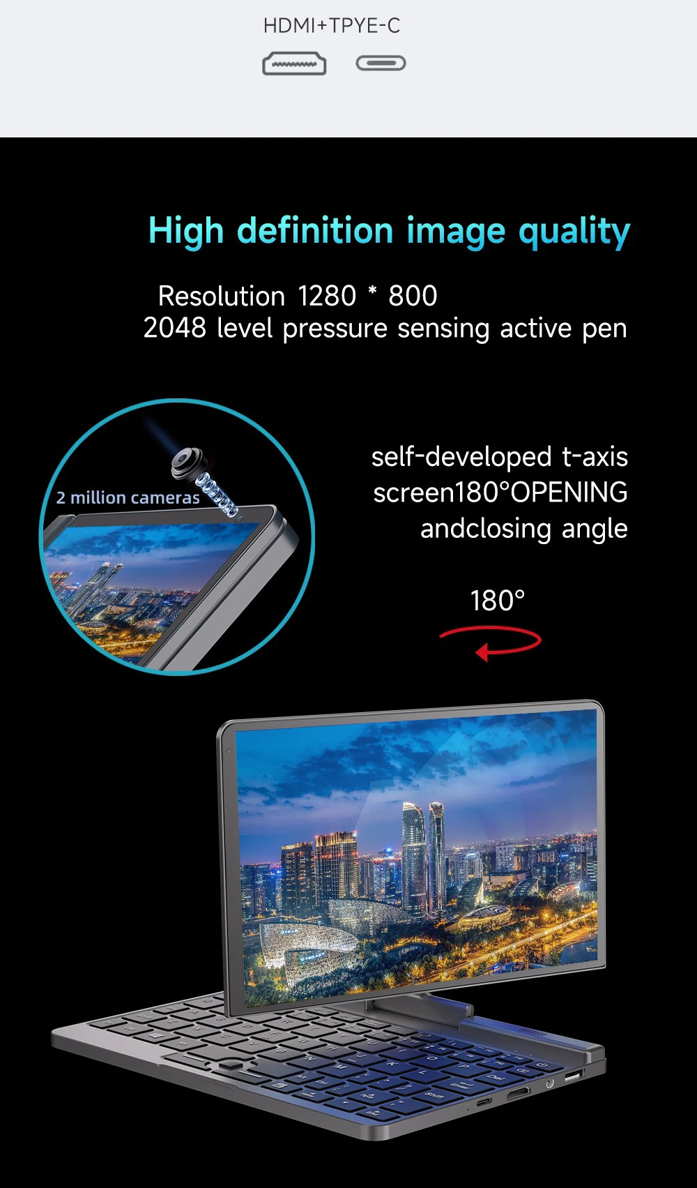 Meenhong P8 2 in 1 Laptop 8in Intel 12th Alder Lake N100 Quad Core up to 3.4GHz, 12GB LPDDR5 256GB SSD, Windows 11 Pro, WiFi6, Bluetooth 5.2 - US
