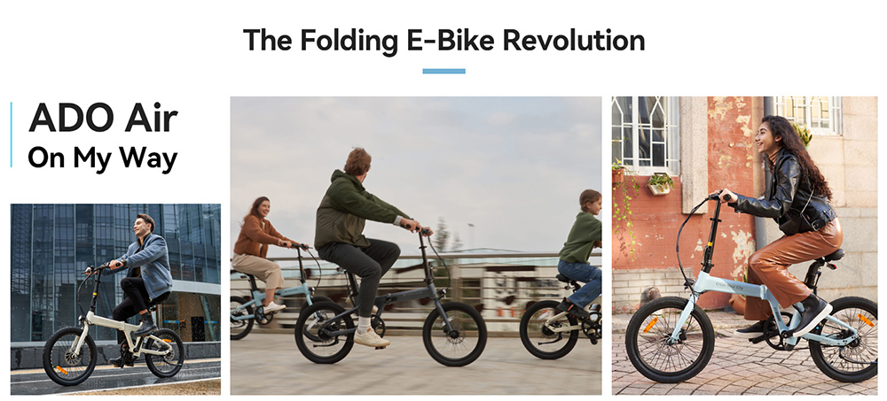 ADO A20 Air Folding E-bike 20 inch 36V 250W Motor 25km/h Max Speed 10Ah Samsung Battery 100km Range Torque Sensor IPX7 Waterproof IPS Color Display Carbon Belt Drive Dual Hydraulic Disc Brake- White