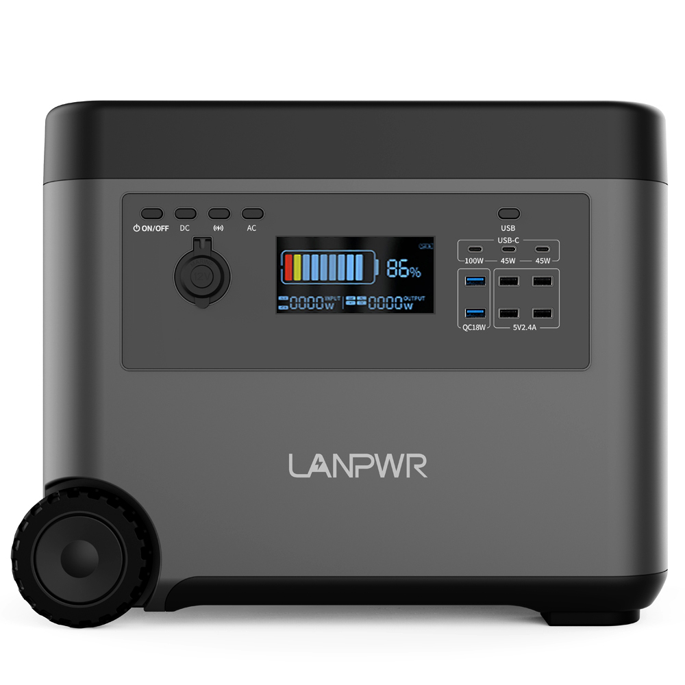 LANPWR 2500W Portable Power Station, 2160Wh LifePo4 Solar Generator, 15W Wireless Charging, 14 Outlets, 65 Mins AC Fast Charging, for Balcony Solar System, Camping, RV Trip, Outdoor Party, Home Use