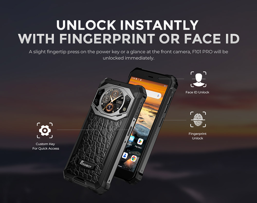 FOSSiBOT F101 PRO Robustes Smartphone, entsperrt 2023, 8 GB + 128 GB, AI-Dreifachkamera, funktionales Display auf der Rückseite, 10600 mAh großer Akku, Entsperrung per Fingerabdruck/Gesicht, NFC, HAC, Android 13.0 – Schwarz